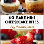 Creamy Mini Cheesecake Bites with fruit topping served in muffin cups, a simple cheesecake type dessert.